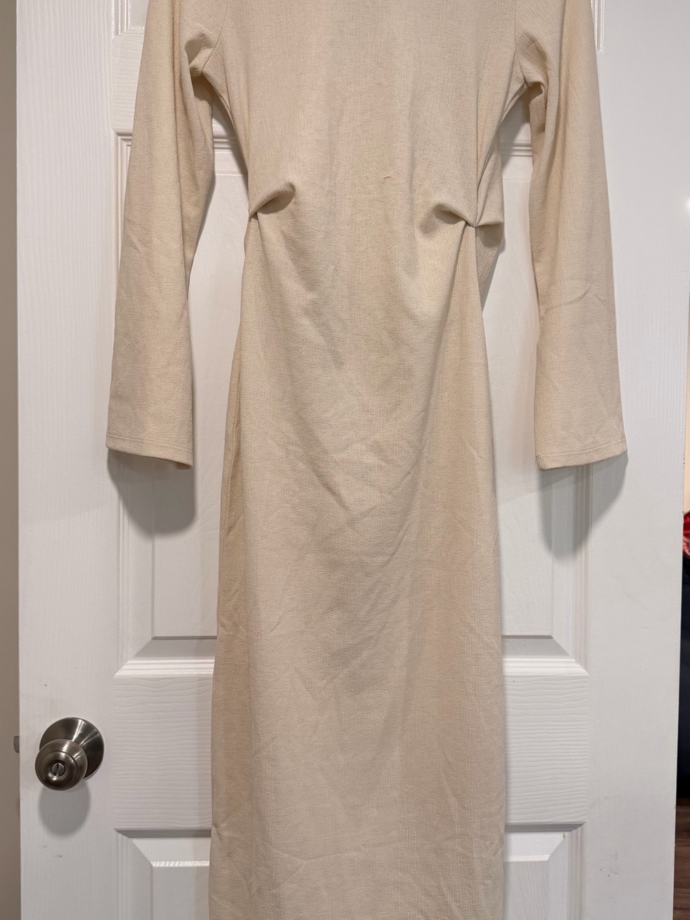 H&M Cream Long-Sleeve Wrap Midi Dress with Side Tie - Picture 3 of 4